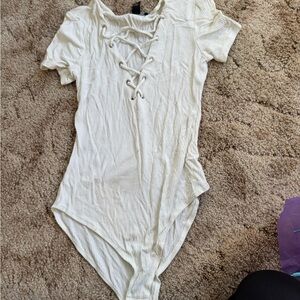 Forever 21 Cream Lace-Up Bodysuit